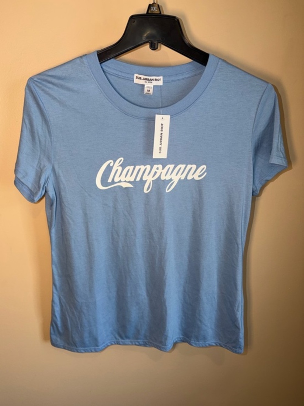 NWT Sub_Urban Riot Women’s Light Blue "Champagne" Graphic Tee
